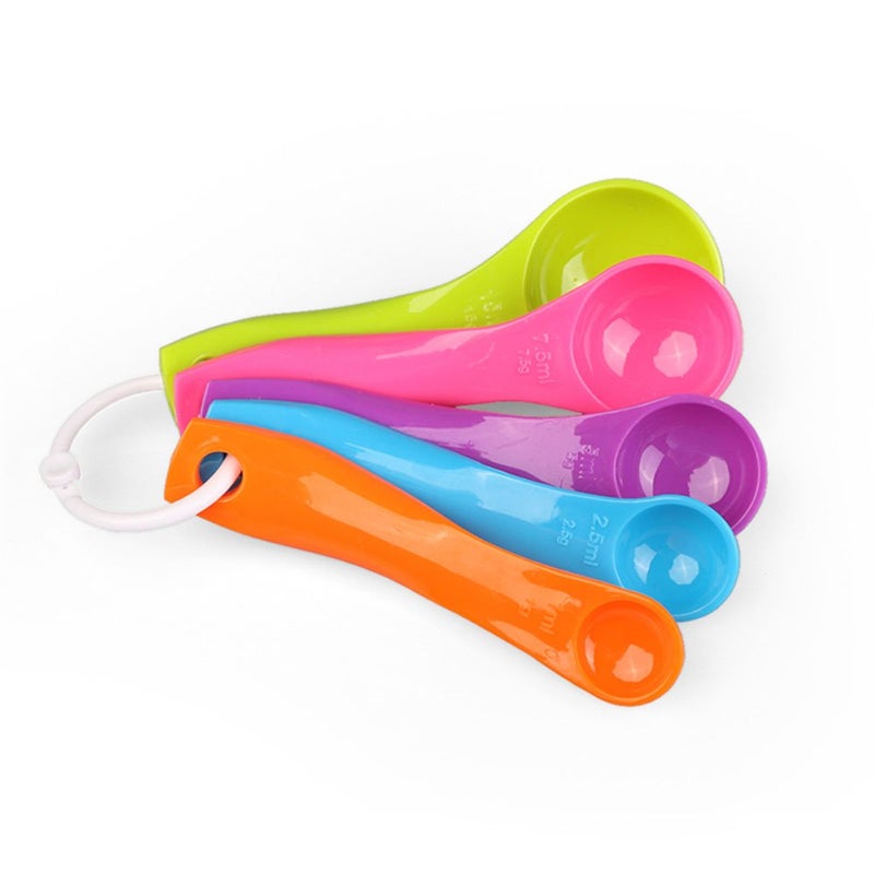 Bezall 5 in 1 Colorful Plastic Tea Flour Coffee Measuring Spoons Set Kitchen Cooking Baking Tools (Random Color) - Image 2